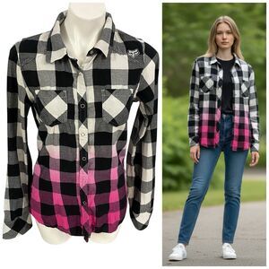 Fox Racing Top Womens Size Medium Buffalo Check Ombre Pink Shirt Work Casual